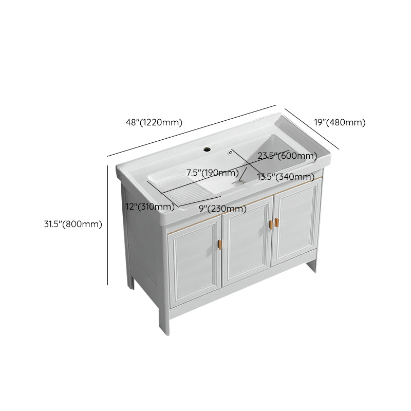 Freestanding Bath Vanity White Mirror Rectangular Single Sink Vanity with Doors Clearhalo 'Bathroom Remodel & Bathroom Fixtures' 'Bathroom Vanities' 'bathroom_vanities' 'Home Improvement' 'home_improvement' 'home_improvement_bathroom_vanities' 7160592