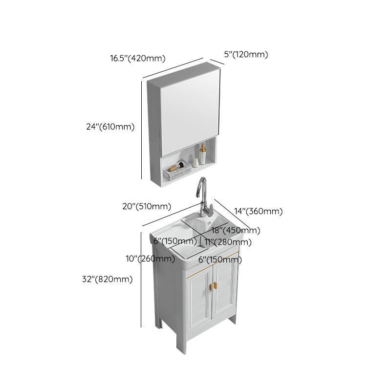 Freestanding Bath Vanity White Mirror Rectangular Single Sink Vanity with Doors Clearhalo 'Bathroom Remodel & Bathroom Fixtures' 'Bathroom Vanities' 'bathroom_vanities' 'Home Improvement' 'home_improvement' 'home_improvement_bathroom_vanities' 7160600