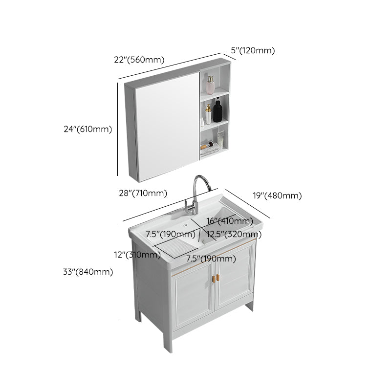 Freestanding Bath Vanity White Mirror Rectangular Single Sink Vanity with Doors Clearhalo 'Bathroom Remodel & Bathroom Fixtures' 'Bathroom Vanities' 'bathroom_vanities' 'Home Improvement' 'home_improvement' 'home_improvement_bathroom_vanities' 7160602