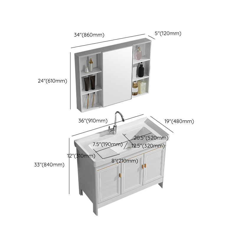 Freestanding Bath Vanity White Mirror Rectangular Single Sink Vanity with Doors Clearhalo 'Bathroom Remodel & Bathroom Fixtures' 'Bathroom Vanities' 'bathroom_vanities' 'Home Improvement' 'home_improvement' 'home_improvement_bathroom_vanities' 7160604