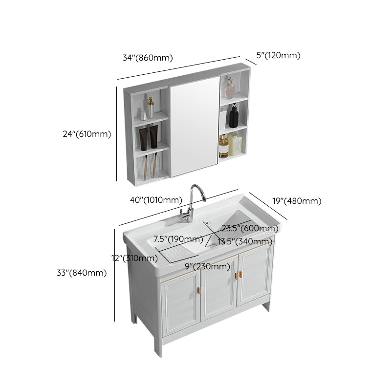 Freestanding Bath Vanity White Mirror Rectangular Single Sink Vanity with Doors Clearhalo 'Bathroom Remodel & Bathroom Fixtures' 'Bathroom Vanities' 'bathroom_vanities' 'Home Improvement' 'home_improvement' 'home_improvement_bathroom_vanities' 7160605