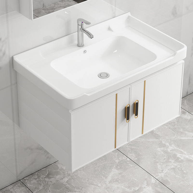 Vanity Sink White Wall Mounted Drawers Doors Faucet Ceramic Sink Vanity with Mirror Clearhalo 'Bathroom Remodel & Bathroom Fixtures' 'Bathroom Vanities' 'bathroom_vanities' 'Home Improvement' 'home_improvement' 'home_improvement_bathroom_vanities' 7160643