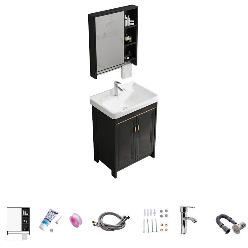 Free Standing Vanity Sink Ceramic Sink Drawers Faucet Vanity Set with Mirror Vanity & Faucet & Mirror Cabinet 24"L x 16"W x 32"H Towel Bar Included Clearhalo 'Bathroom Remodel & Bathroom Fixtures' 'Bathroom Vanities' 'bathroom_vanities' 'Home Improvement' 'home_improvement' 'home_improvement_bathroom_vanities' 7160793