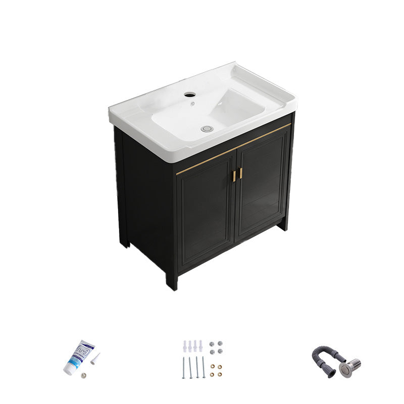 Free Standing Vanity Sink Ceramic Sink Drawers Faucet Vanity Set with Mirror Bathroom Vanity 28"L x 19"W x 32"H Towel Bar Not Included Clearhalo 'Bathroom Remodel & Bathroom Fixtures' 'Bathroom Vanities' 'bathroom_vanities' 'Home Improvement' 'home_improvement' 'home_improvement_bathroom_vanities' 7160803