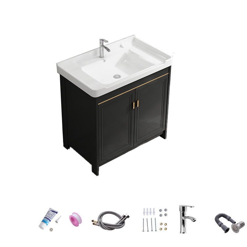 Free Standing Vanity Sink Ceramic Sink Drawers Faucet Vanity Set with Mirror Vanity & Faucet 32"L x 19"W x 32"H Towel Bar Not Included Clearhalo 'Bathroom Remodel & Bathroom Fixtures' 'Bathroom Vanities' 'bathroom_vanities' 'Home Improvement' 'home_improvement' 'home_improvement_bathroom_vanities' 7160806