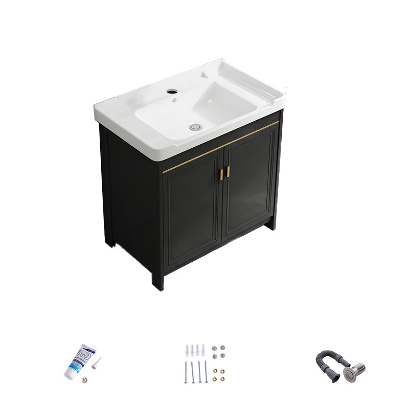 Free Standing Vanity Sink Ceramic Sink Drawers Faucet Vanity Set with Mirror Bathroom Vanity 32"L x 19"W x 32"H Towel Bar Not Included Clearhalo 'Bathroom Remodel & Bathroom Fixtures' 'Bathroom Vanities' 'bathroom_vanities' 'Home Improvement' 'home_improvement' 'home_improvement_bathroom_vanities' 7160807