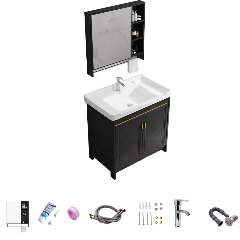 Free Standing Vanity Sink Ceramic Sink Drawers Faucet Vanity Set with Mirror Vanity & Faucet & Mirror Cabinet 32"L x 19"W x 32"H Towel Bar Included Clearhalo 'Bathroom Remodel & Bathroom Fixtures' 'Bathroom Vanities' 'bathroom_vanities' 'Home Improvement' 'home_improvement' 'home_improvement_bathroom_vanities' 7160808