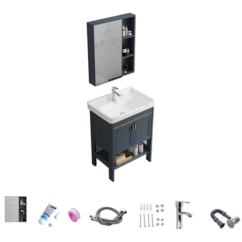 Free Standing Vanity Set Ceramic Sink Drawer Faucet Vanity with Mirror Vanity & Faucet & Mirror Cabinet 24"L x 16"W x 32"H Towel Bar Not Included Clearhalo 'Bathroom Remodel & Bathroom Fixtures' 'Bathroom Vanities' 'bathroom_vanities' 'Home Improvement' 'home_improvement' 'home_improvement_bathroom_vanities' 7160820