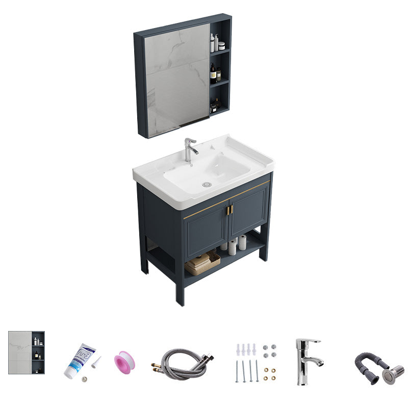 Free Standing Vanity Set Ceramic Sink Drawer Faucet Vanity with Mirror Vanity & Faucet & Mirror Cabinet 32"L x 19"W x 32"H Towel Bar Not Included Clearhalo 'Bathroom Remodel & Bathroom Fixtures' 'Bathroom Vanities' 'bathroom_vanities' 'Home Improvement' 'home_improvement' 'home_improvement_bathroom_vanities' 7160821