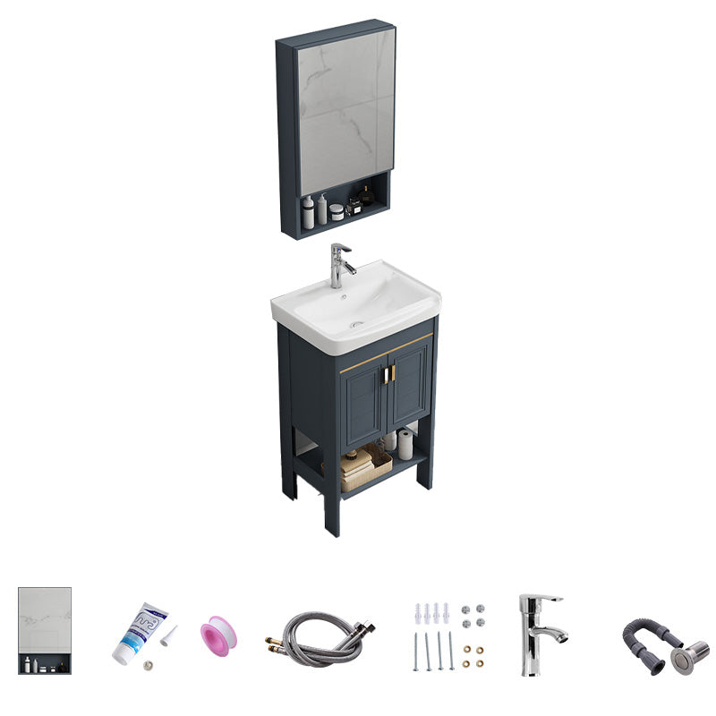 Free Standing Vanity Set Ceramic Sink Drawer Faucet Vanity with Mirror Vanity & Faucet & Mirror Cabinet 20"L x 14"W x 32"H Towel Bar Not Included Clearhalo 'Bathroom Remodel & Bathroom Fixtures' 'Bathroom Vanities' 'bathroom_vanities' 'Home Improvement' 'home_improvement' 'home_improvement_bathroom_vanities' 7160824