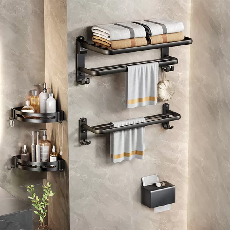 Modern Bath Hardware Set Black Bath Shelf Paper Holder Bathroom Accessory Kit 5-Piece Set (Toilet Paper Holder) Clearhalo 'Bathroom Hardware Sets' 'Bathroom Hardware' 'Bathroom Remodel & Bathroom Fixtures' 'bathroom_hardware_sets' 'Home Improvement' 'home_improvement' 'home_improvement_bathroom_hardware_sets' 7164186