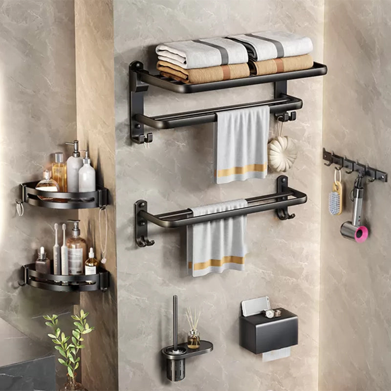 Modern Bath Hardware Set Black Bath Shelf Paper Holder Bathroom Accessory Kit 7-Piece Set (Toilet Paper Holder) Clearhalo 'Bathroom Hardware Sets' 'Bathroom Hardware' 'Bathroom Remodel & Bathroom Fixtures' 'bathroom_hardware_sets' 'Home Improvement' 'home_improvement' 'home_improvement_bathroom_hardware_sets' 7164189