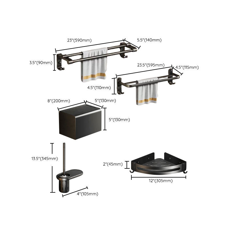 Modern Bath Hardware Set Black Bath Shelf Paper Holder Bathroom Accessory Kit Clearhalo 'Bathroom Hardware Sets' 'Bathroom Hardware' 'Bathroom Remodel & Bathroom Fixtures' 'bathroom_hardware_sets' 'Home Improvement' 'home_improvement' 'home_improvement_bathroom_hardware_sets' 7164194