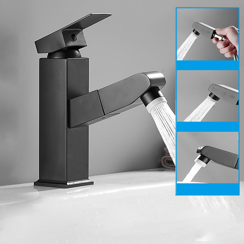 Modern Bathroom Vessel Faucet Swivel Spout Single Handle Faucet with Pull down Sprayer Negro 7.1" Moderno Clearhalo 'bathroom_sink_faucets' 'Conjunta de Baño y Conjunta de Grifo' 'Coronamiento de Baño y Dispositivo de Baño' 'Grifo del lavabo del baño' 'Hogar' 'home_improvement' 'home_improvement_bathroom_sink_faucets' 'Mejoras para el hogar' 7164328