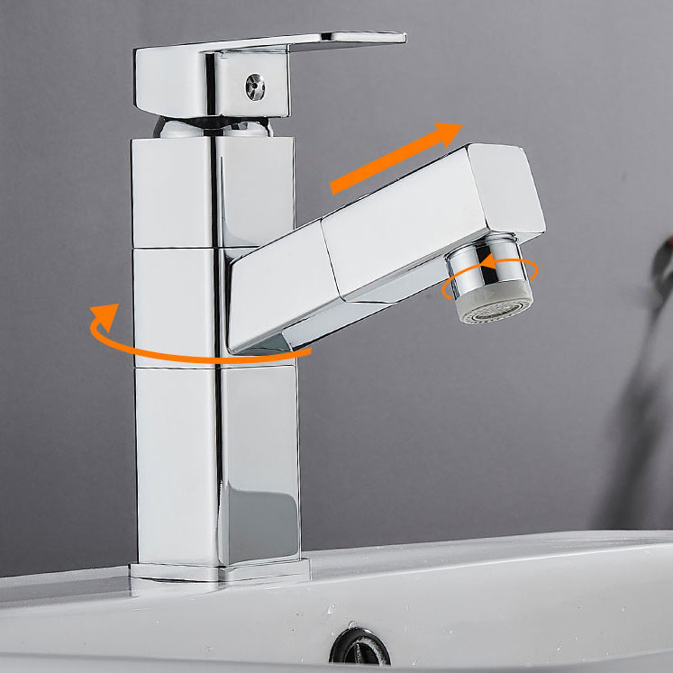 Modern Bathroom Vessel Faucet Swivel Spout Single Handle Faucet with Pull down Sprayer Clearhalo 'bathroom_sink_faucets' 'Conjunta de Baño y Conjunta de Grifo' 'Coronamiento de Baño y Dispositivo de Baño' 'Grifo del lavabo del baño' 'Hogar' 'home_improvement' 'home_improvement_bathroom_sink_faucets' 'Mejoras para el hogar' 7164329