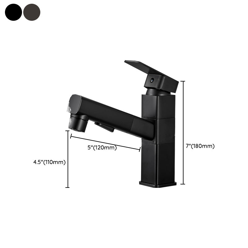 Modern Bathroom Vessel Faucet Swivel Spout Single Handle Faucet with Pull down Sprayer Clearhalo 'bathroom_sink_faucets' 'Conjunta de Baño y Conjunta de Grifo' 'Coronamiento de Baño y Dispositivo de Baño' 'Grifo del lavabo del baño' 'Hogar' 'home_improvement' 'home_improvement_bathroom_sink_faucets' 'Mejoras para el hogar' 7164352