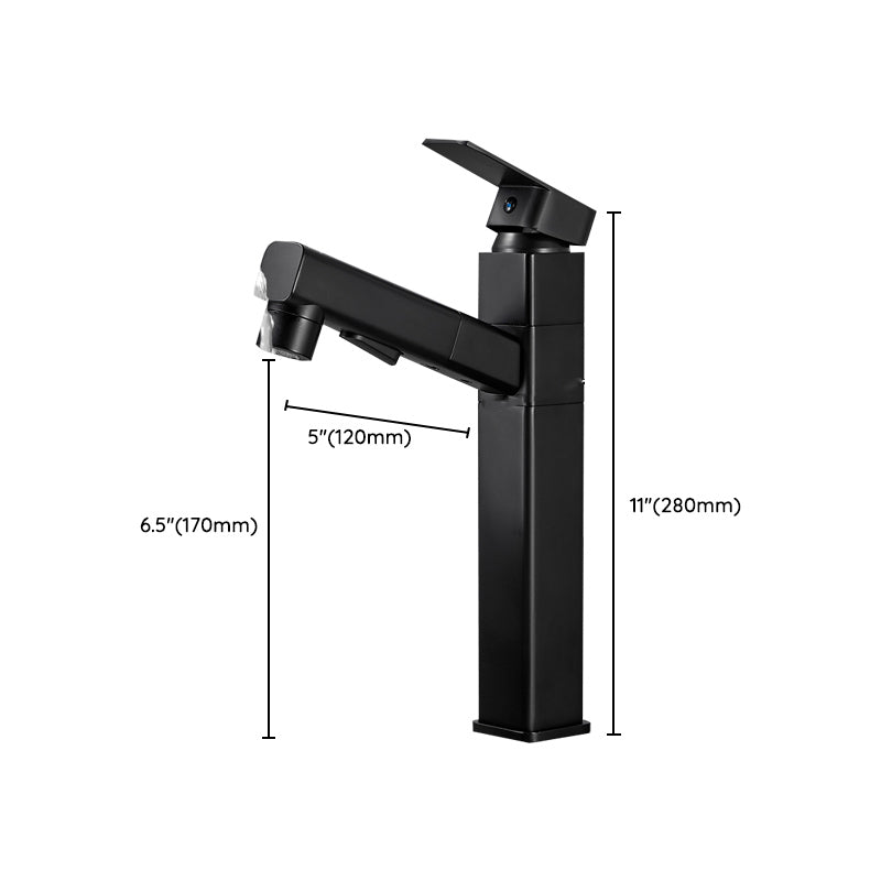 Modern Bathroom Vessel Faucet Swivel Spout Single Handle Faucet with Pull down Sprayer Clearhalo 'bathroom_sink_faucets' 'Conjunta de Baño y Conjunta de Grifo' 'Coronamiento de Baño y Dispositivo de Baño' 'Grifo del lavabo del baño' 'Hogar' 'home_improvement' 'home_improvement_bathroom_sink_faucets' 'Mejoras para el hogar' 7164356