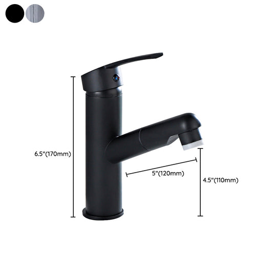 Modern Bathroom Vessel Faucet Swivel Spout Single Handle Faucet with Pull down Sprayer Clearhalo 'bathroom_sink_faucets' 'Conjunta de Baño y Conjunta de Grifo' 'Coronamiento de Baño y Dispositivo de Baño' 'Grifo del lavabo del baño' 'Hogar' 'home_improvement' 'home_improvement_bathroom_sink_faucets' 'Mejoras para el hogar' 7164359