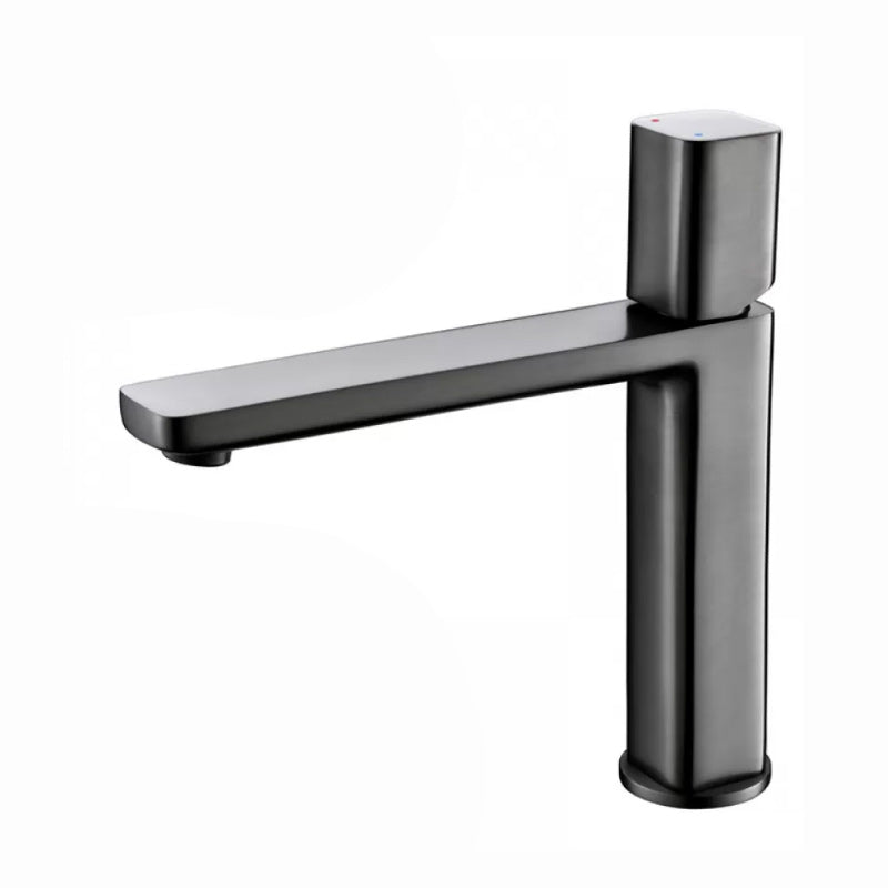 Modern Bathroom Sink Faucet with Single Handle Brass Square Faucet Gun Grey Short Clearhalo 'Bathroom Remodel & Bathroom Fixtures' 'Bathroom Sink Faucets' 'Bathroom Sinks & Faucet Components' 'bathroom_sink_faucets' 'Home Improvement' 'home_improvement' 'home_improvement_bathroom_sink_faucets' 7164883