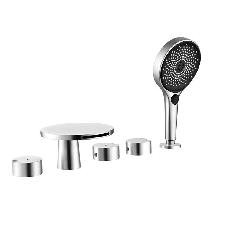 Modern Deck Mounted Metal Tub Faucet Trim Fixed Tub Faucet Trim Clearhalo 'Bathroom Remodel & Bathroom Fixtures' 'Bathtub Faucets' 'bathtub_faucets' 'Home Improvement' 'home_improvement' 'home_improvement_bathtub_faucets' 7165459