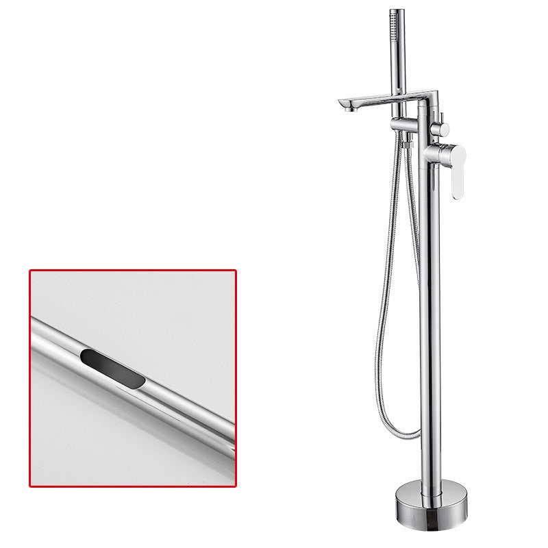 Floor Mounted Freestanding Tub Filler One Hold Metal Freestanding Tub Filler Trim Chrome Wall Clearhalo 'Bathroom Remodel & Bathroom Fixtures' 'Bathtub Faucets' 'bathtub_faucets' 'Home Improvement' 'home_improvement' 'home_improvement_bathtub_faucets' 7165473