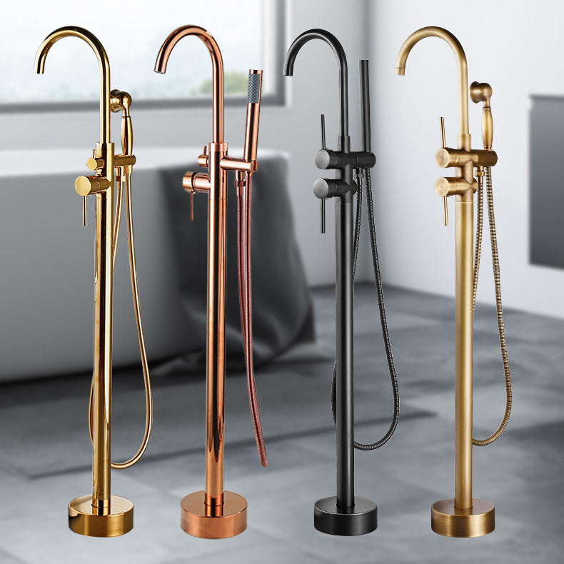 Floor Mounted Metal Freestanding Tub Filler One Hold Freestanding Tub Filler Trim Clearhalo 'Bathroom Remodel & Bathroom Fixtures' 'Bathtub Faucets' 'bathtub_faucets' 'Home Improvement' 'home_improvement' 'home_improvement_bathtub_faucets' 7165525