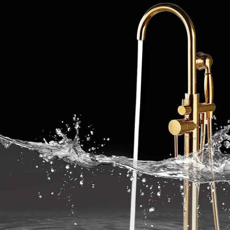 Floor Mounted Metal Freestanding Tub Filler One Hold Freestanding Tub Filler Trim Clearhalo 'Bathroom Remodel & Bathroom Fixtures' 'Bathtub Faucets' 'bathtub_faucets' 'Home Improvement' 'home_improvement' 'home_improvement_bathtub_faucets' 7165539