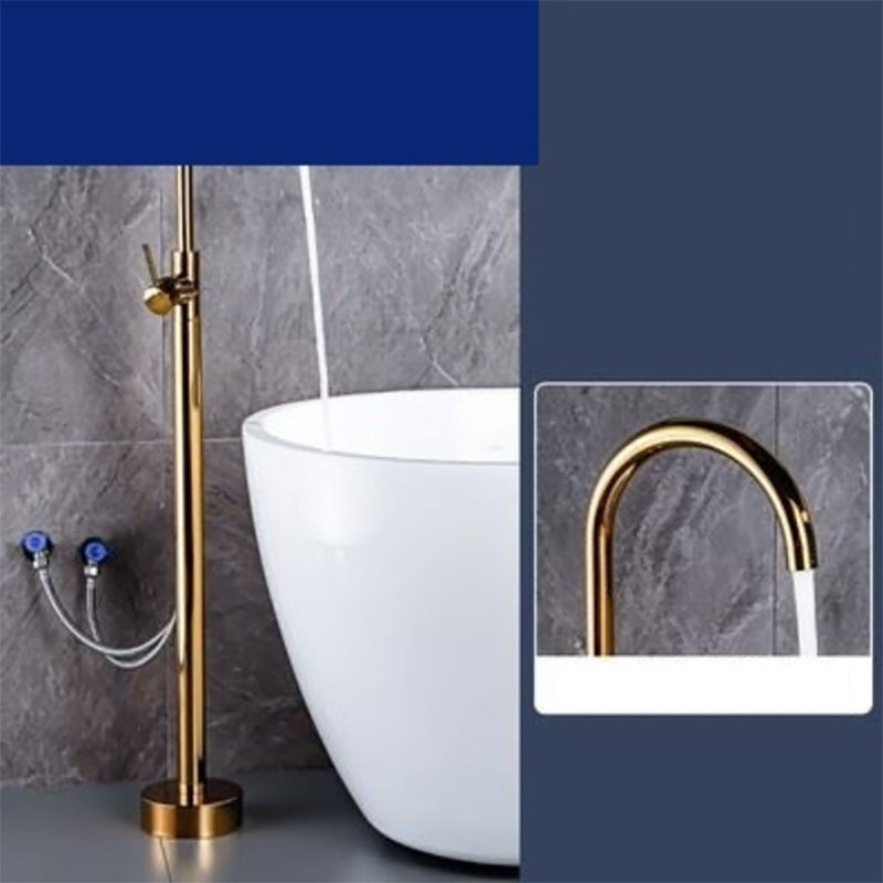 Floor Mounted Metal Freestanding Tub Filler One Hold Freestanding Tub Filler Trim Gold Gooseneck Hand Shower Not Included Clearhalo 'Bathroom Remodel & Bathroom Fixtures' 'Bathtub Faucets' 'bathtub_faucets' 'Home Improvement' 'home_improvement' 'home_improvement_bathtub_faucets' 7165541