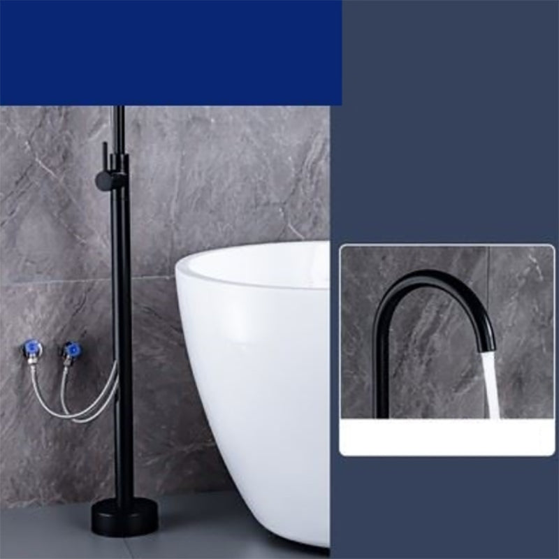 Floor Mounted Metal Freestanding Tub Filler One Hold Freestanding Tub Filler Trim Black Gooseneck Hand Shower Not Included Clearhalo 'Bathroom Remodel & Bathroom Fixtures' 'Bathtub Faucets' 'bathtub_faucets' 'Home Improvement' 'home_improvement' 'home_improvement_bathtub_faucets' 7165542