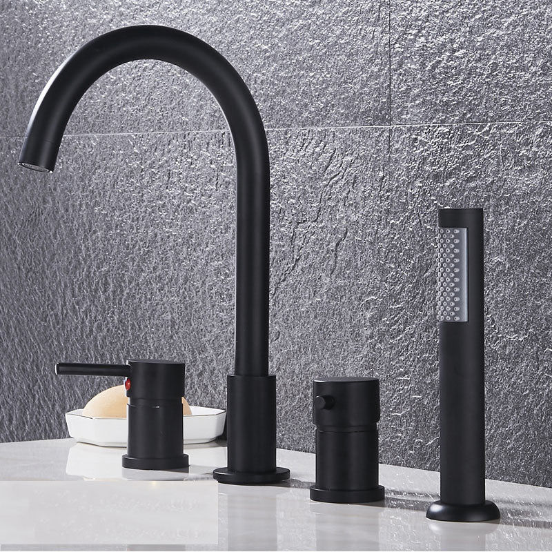 Modern Style Roman Tub Faucet Deck-Mount Copper Roman Tub Faucet Black Lever Handles 4 Hole Faucets Clearhalo 'Bathroom Remodel & Bathroom Fixtures' 'Bathtub Faucets' 'bathtub_faucets' 'Home Improvement' 'home_improvement' 'home_improvement_bathtub_faucets' 7165612