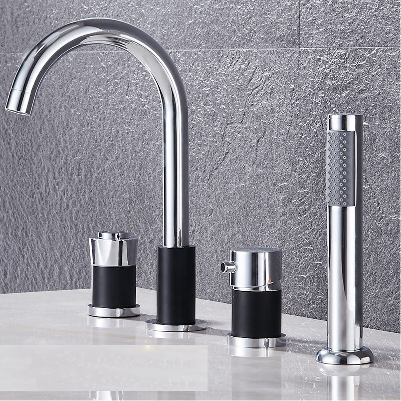 Modern Style Roman Tub Faucet Deck-Mount Copper Roman Tub Faucet Silver Black Push Button 4 Hole Faucets Clearhalo 'Bathroom Remodel & Bathroom Fixtures' 'Bathtub Faucets' 'bathtub_faucets' 'Home Improvement' 'home_improvement' 'home_improvement_bathtub_faucets' 7165634