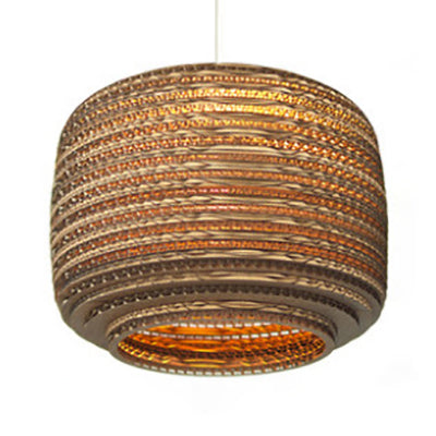 Drum/Cylinder/Globe Corrugated Paper Suspension Light Asian Stylish 1 Light Indoor Pendant Lamp in Brown Brown Cylinder Clearhalo 'Ceiling Lights' 'Modern Pendants' 'Modern' 'Pendant Lights' 'Pendants' Lighting' 71667