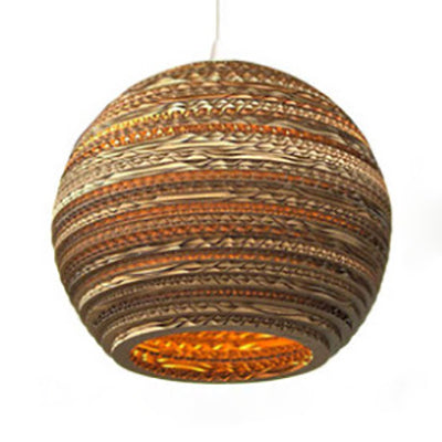 Drum/Cylinder/Globe Corrugated Paper Suspension Light Asian Stylish 1 Light Indoor Pendant Lamp in Brown Brown Globe Clearhalo 'Ceiling Lights' 'Modern Pendants' 'Modern' 'Pendant Lights' 'Pendants' Lighting' 71668