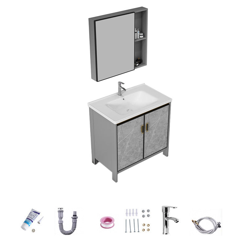 Bathroom Vanity Set Drawer Ceramic Sink Faucet Free Standing Vanity Set with Mirror Vanity & Faucet & Mirror Cabinet 28"L x 19"W x 32"H Clearhalo 'Bathroom Remodel & Bathroom Fixtures' 'Bathroom Vanities' 'bathroom_vanities' 'Home Improvement' 'home_improvement' 'home_improvement_bathroom_vanities' 7169031