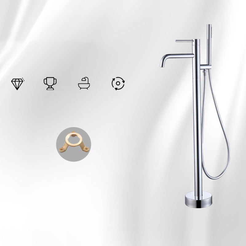 Floor Mounted Metal Freestanding Tub Filler One Handle Freestanding Faucet Silver Ground Clearhalo 'Bathroom Remodel & Bathroom Fixtures' 'Bathtub Faucets' 'bathtub_faucets' 'Home Improvement' 'home_improvement' 'home_improvement_bathtub_faucets' 7169379