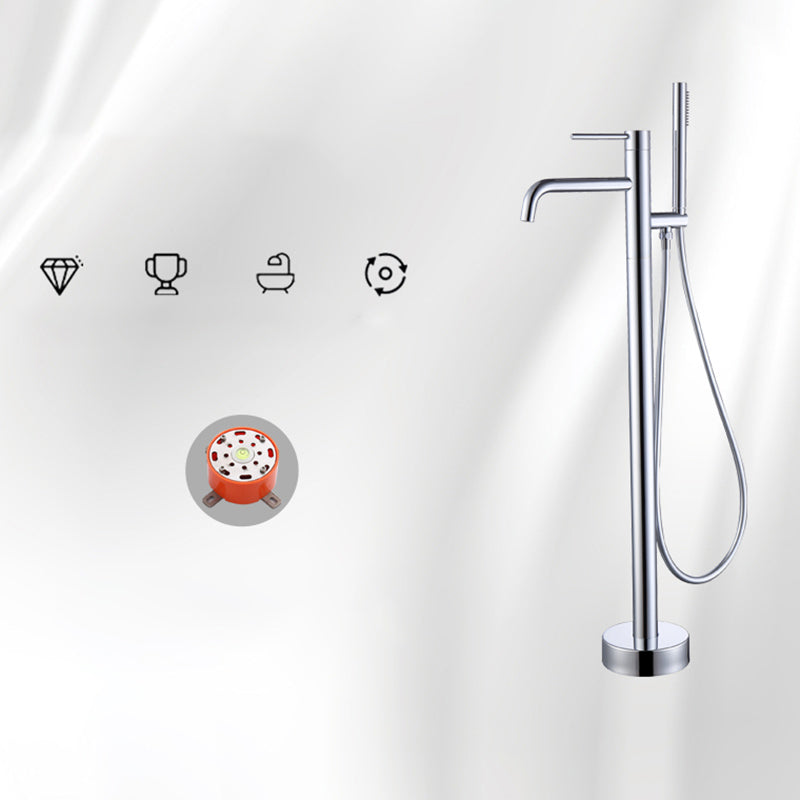 Floor Mounted Metal Freestanding Tub Filler One Handle Freestanding Faucet Silver Rre-embedded Clearhalo 'Bathroom Remodel & Bathroom Fixtures' 'Bathtub Faucets' 'bathtub_faucets' 'Home Improvement' 'home_improvement' 'home_improvement_bathtub_faucets' 7169383