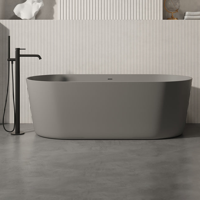 Antique Finish Oval Soaking Bathtub Back to Wall Modern Bath Tub Grey 71"L x 31"W x 23"H Clearhalo 'Bathroom Remodel & Bathroom Fixtures' 'Bathtubs' 'Home Improvement' 'home_improvement' 'home_improvement_bathtubs' 'Showers & Bathtubs' 7174331