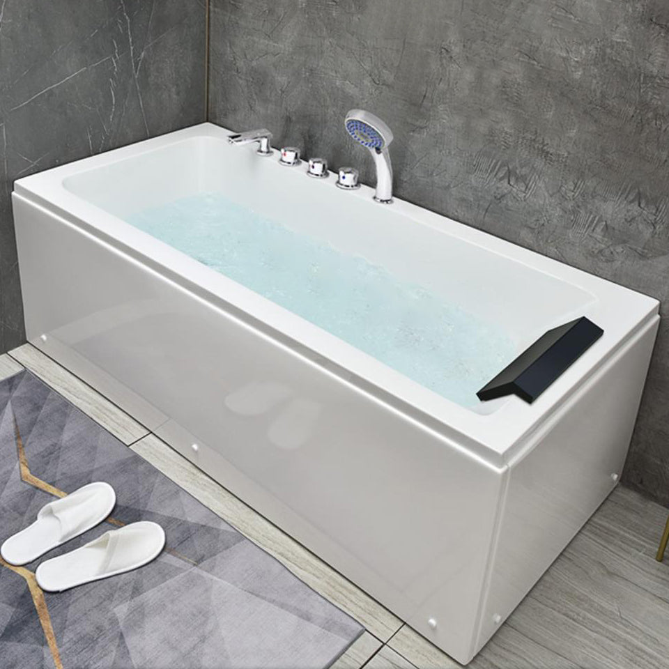 Flat Bottom Soaking Bathtub Antique Finish Rectangular Modern Tub 63"L x 27.5"W x 22"H Left Tub with Silver 5-Piece Set Clearhalo 'Bathroom Remodel & Bathroom Fixtures' 'Bathtubs' 'Home Improvement' 'home_improvement' 'home_improvement_bathtubs' 'Showers & Bathtubs' 7174365