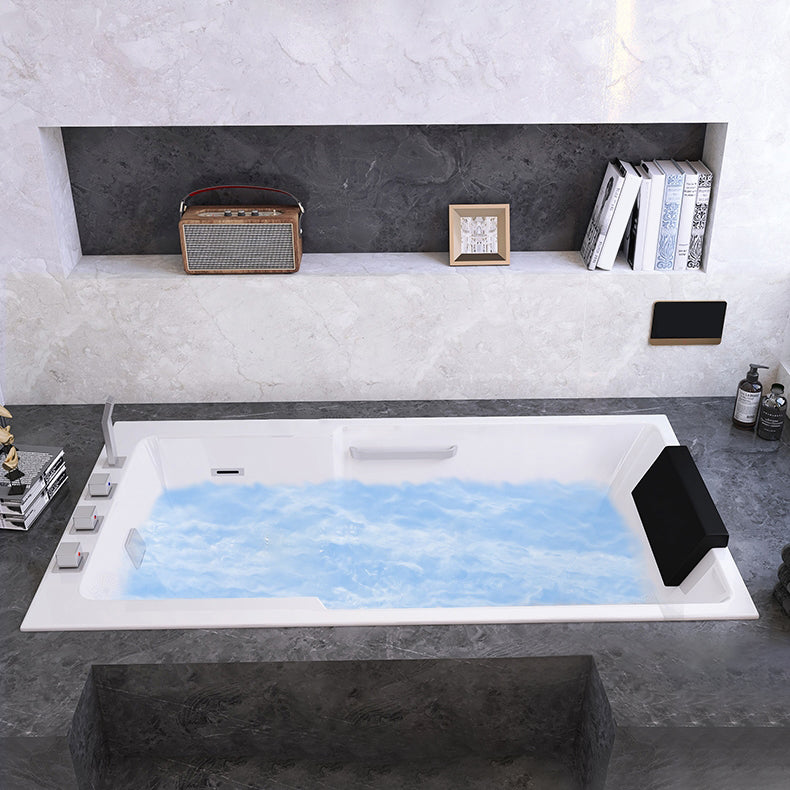 Modern Soaking Acrylic Bathtub Rectangular Drop-in White Bath 67"L x 27"W x 26"H Tub & Silver 5-Piece Set & Pillow Armrest Clearhalo 'Bathroom Remodel & Bathroom Fixtures' 'Bathtubs' 'Home Improvement' 'home_improvement' 'home_improvement_bathtubs' 'Showers & Bathtubs' 7174418