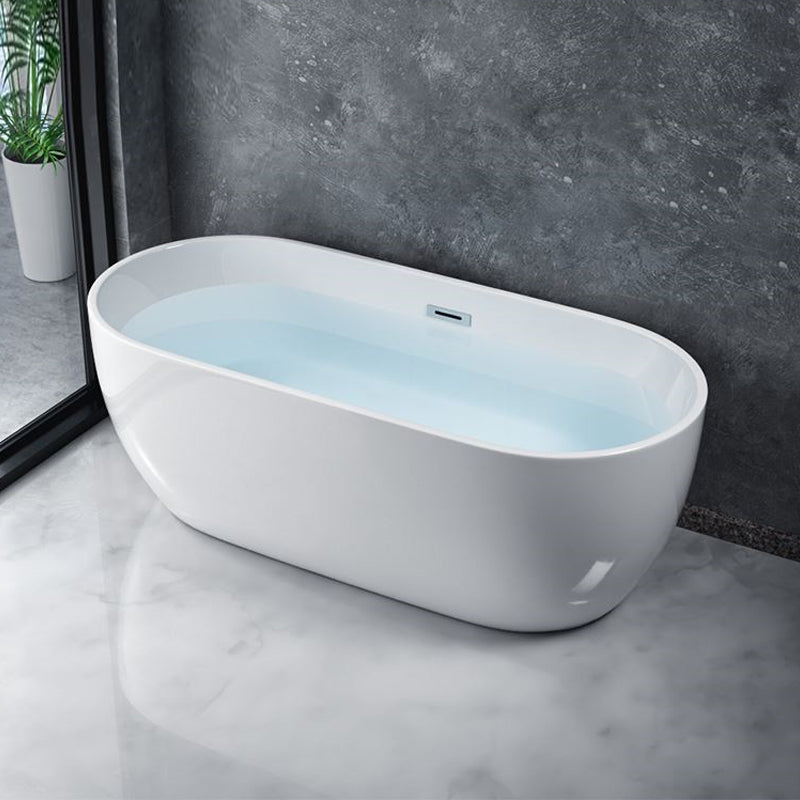 White Stand Alone Bath Modern Oval Soaking Acrylic Back to Wall Bathtub Tub Clearhalo 'Bathroom Remodel & Bathroom Fixtures' 'Bathtubs' 'Home Improvement' 'home_improvement' 'home_improvement_bathtubs' 'Showers & Bathtubs' 7174488