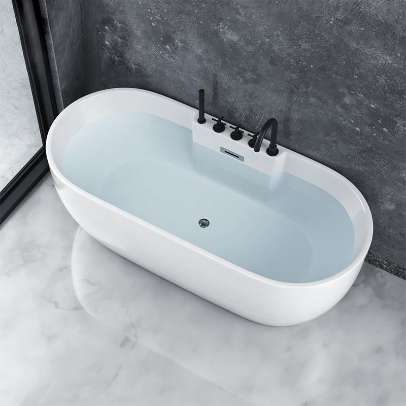 White Stand Alone Bath Modern Oval Soaking Acrylic Back to Wall Bathtub 71"L x 31"W x 24"H Tub with Black 5-Piece Set Clearhalo 'Bathroom Remodel & Bathroom Fixtures' 'Bathtubs' 'Home Improvement' 'home_improvement' 'home_improvement_bathtubs' 'Showers & Bathtubs' 7174492