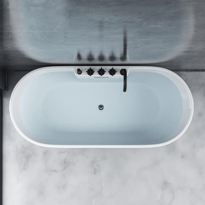 White Stand Alone Bath Modern Oval Soaking Acrylic Back to Wall Bathtub 67"L x 31"W x 24"H Tub with Black 5-Piece Set Clearhalo 'Bathroom Remodel & Bathroom Fixtures' 'Bathtubs' 'Home Improvement' 'home_improvement' 'home_improvement_bathtubs' 'Showers & Bathtubs' 7174494