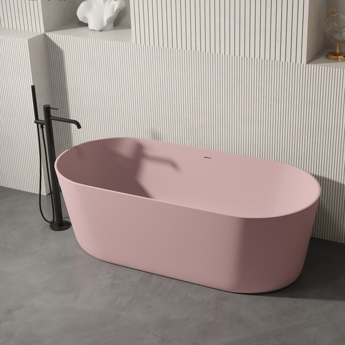 Oval Antique Finish Soaking Bathtub Back to Wall Modern Bath Tub Pink 71"L x 31"W x 23"H Clearhalo 'Bathroom Remodel & Bathroom Fixtures' 'Bathtubs' 'Home Improvement' 'home_improvement' 'home_improvement_bathtubs' 'Showers & Bathtubs' 7174527