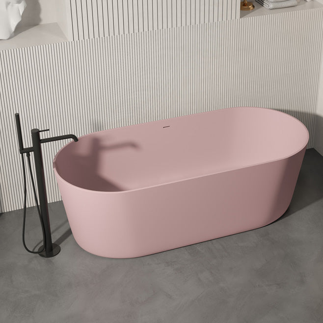 Oval Antique Finish Soaking Bathtub Back to Wall Modern Bath Tub Pink 63"L x 30"W x 22"H Clearhalo 'Bathroom Remodel & Bathroom Fixtures' 'Bathtubs' 'Home Improvement' 'home_improvement' 'home_improvement_bathtubs' 'Showers & Bathtubs' 7174532