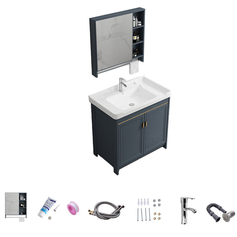 Modern Vanity Set Blue Drawer Ceramic Sink Faucet Vanity with Mirror Vanity & Faucet & Mirror Cabinet 32"L x 19"W x 32"H Towel Bar Included Clearhalo 'Bathroom Remodel & Bathroom Fixtures' 'Bathroom Vanities' 'bathroom_vanities' 'Home Improvement' 'home_improvement' 'home_improvement_bathroom_vanities' 7174646