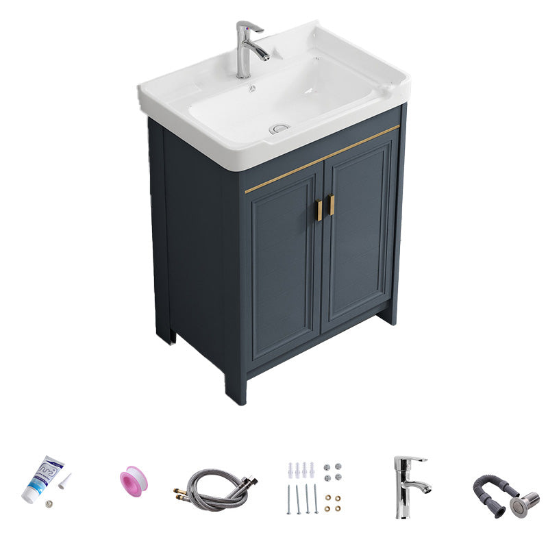 Modern Vanity Set Blue Drawer Ceramic Sink Faucet Vanity with Mirror Vanity & Faucet 24"L x 16"W x 32"H Towel Bar Not Included Clearhalo 'Bathroom Remodel & Bathroom Fixtures' 'Bathroom Vanities' 'bathroom_vanities' 'Home Improvement' 'home_improvement' 'home_improvement_bathroom_vanities' 7174669