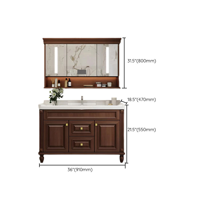 Bathroom Vanity Set Mirror Storage Shelf Ceramic Sink 2 Doors Sink Vanity with Faucet Clearhalo 'Bathroom Remodel & Bathroom Fixtures' 'Bathroom Vanities' 'bathroom_vanities' 'Home Improvement' 'home_improvement' 'home_improvement_bathroom_vanities' 7174702