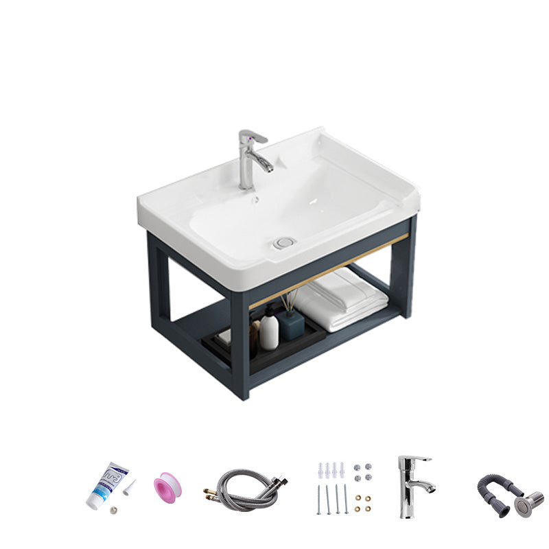 Bathroom Vanity Wall Mounted Storage Shelf Ceramic Sink Faucet Vanity Set with Mirror Vanity & Faucet 24"L x 16"W x 16.5"H Door Not Included Clearhalo 'Bathroom Remodel & Bathroom Fixtures' 'Bathroom Vanities' 'bathroom_vanities' 'Home Improvement' 'home_improvement' 'home_improvement_bathroom_vanities' 7174765