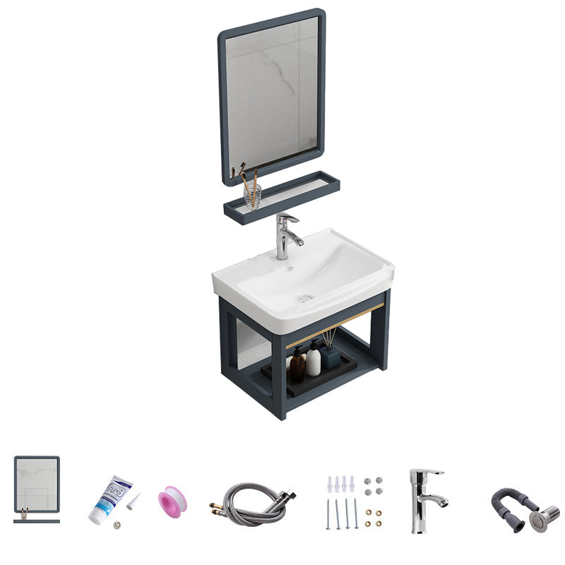 Bathroom Vanity Wall Mounted Storage Shelf Ceramic Sink Faucet Vanity Set with Mirror Vanity & Faucet & Mirrors 20"L x 14"W x 17"H Door Not Included Clearhalo 'Bathroom Remodel & Bathroom Fixtures' 'Bathroom Vanities' 'bathroom_vanities' 'Home Improvement' 'home_improvement' 'home_improvement_bathroom_vanities' 7174774