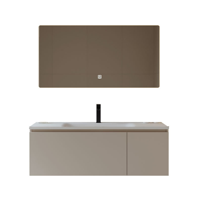 Glam Wood Frame Vanity White Single Sink Rectangular Wall-Mounted Vanity with Mirror Vanity & Faucet & Smart Mirror Clearhalo 'Bathroom Remodel & Bathroom Fixtures' 'Bathroom Vanities' 'bathroom_vanities' 'Home Improvement' 'home_improvement' 'home_improvement_bathroom_vanities' 7174853